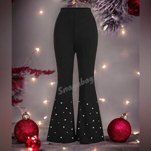 SHEIN NEW PRIVE PEARLS BEADED FLARE PEG PANTS BLACK  LARGE 8-10